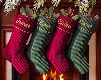Personalized Corduroy Christmas Stocking, Embroidered Name Family Stocking, Holiday Decor Gift