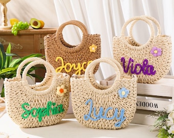 Woven Basket Bag, Custom Crochet Straw handbag, Bridesmaid Gifts Basket, Wedding Party Gifts, Summer Wedding Gift, Bachelorette Party Gifts