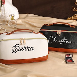 Bolsa de maquillaje personalizada, bolsa de aseo, propuesta de dama de honor personalizada, cartera personalizada, bolsa de cosméticos de cuero, bolsa de cosméticos bordada,