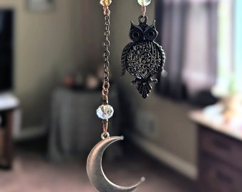 Owl / Moon Wisdom Sun Catcher Hanging Mobile Jewelry for the Home