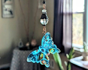 Blue Butterfly Bohemian Glass Beaded Hanging Suncatcher