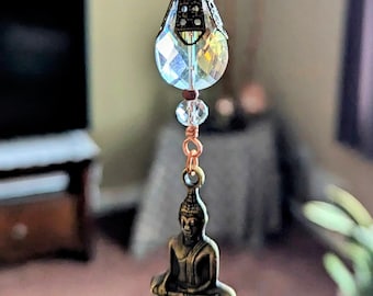 Sitting Brass Buddha Glass Beaded Hanging Suncatcher Meditation Room Decoration