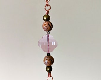 Bohemian Jeweled Single Strand Glass Beaded Suncatcher with Crystal Moon