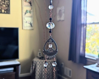 Misty Gray Glass Beaded Single Strand Sun Catcher with Brass Bells