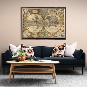 Vintage Retro Weltkarte Malerei, Housewarming Geschenke, moderne Leinwand Wanddekor, Leinwand Raumdekor, gerahmte Leinwand Wandkunst