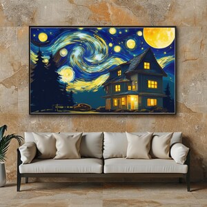 Arte de noche estrellada, arte mural de Van Gogh, póster de cielo estrellado, póster de paisaje, decoración acogedora para el hogar, arte mural artístico, regalo para amantes del arte, regalo para casa nueva