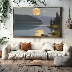 See Kunstdruck, Gelassenes Kunstwerk, Vollmond Reflection Art, Natur Dekor Mondlicht Poster, Wohnzimmer Dekor, Neues Haus Geschenk, Schlafzimmer Dekor