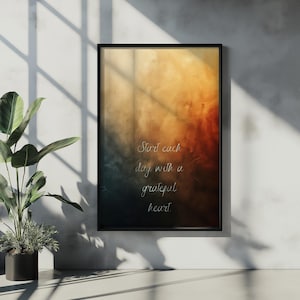 Inizia ogni giorno con un cuore grato Arte murale, Arte murale ispiratrice, Decorazione murale, Carta da parati positiva, Decorazione per palestra, Regalo di inaugurazione della casa