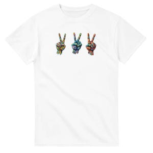 Camiseta Peaceful Hands - Camiseta unisex de cuello redondo de peso pesado Three Hands Making Peace