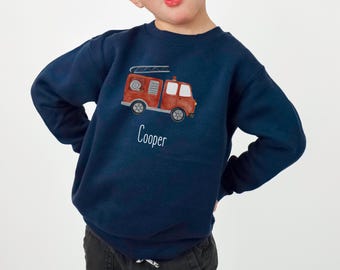 Personalized Fire Engine Toddler Sweatshirt: Custom Name Firefighter Gift