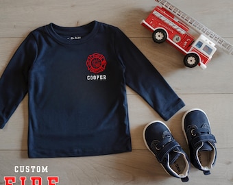 カスタム消防署幼児用長袖Tシャツ、消防士の誕生日衣装