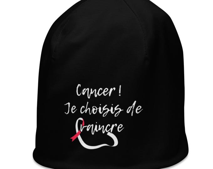 Bonnet cancer, Bonnet motivant -Je choisis de vaincre - avec ruban rose,Support Beanie