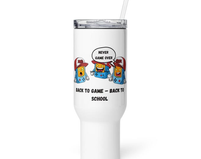 Personalized Gamer Mug with First Name – Retro Gaming Cartoon Mug – Back to School Gift for Boys and Girls