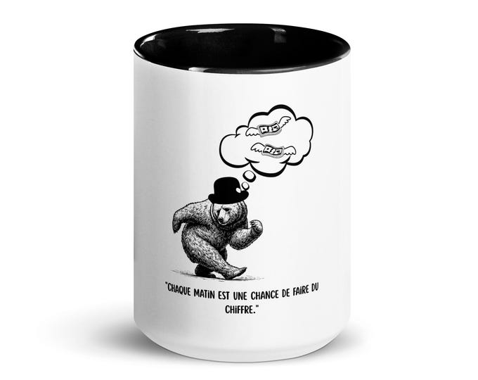 Motivational Bear Mug – Ceramic Coffee and Tea Cup with Black Interior – Original Gift
