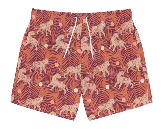 Tropical Tiger Swim Trunks -Beachwear Summer Shorts- Poolside Fashionn Vacation Essentials-Men s Swimwear