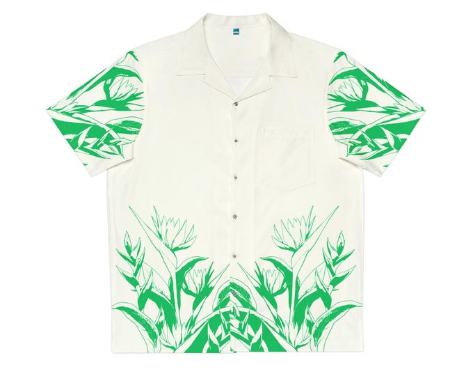 Tropical Men's Hawaiian Shirt, Summer Shirt, Beachwear, Casual Shirt, Luau Outfit, Vacation Attire, Plant Print