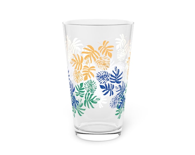 Tropical Leaf Pint Glass, 16oz, Perfect for Summer Parties, Beach Decor, Gift for Gardeners, Outdoor Celebrations, Barware