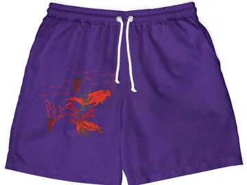 Men's Swim Trunks, Vibrant Summer Beach Shorts 'Accomplice' - Perfect for Beach, Pool, or City Wear, Comfortable & Stylish, Deep Purple and