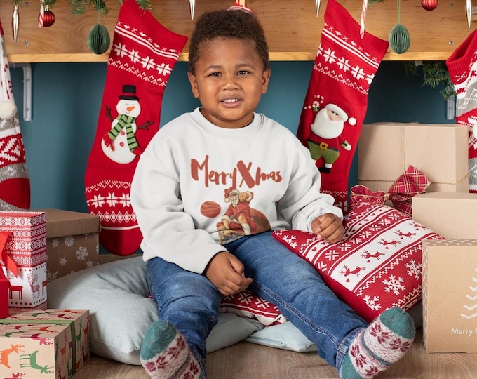 Kids ‘Merry Xmas’ Sweatshirt – Skateboarding Santa