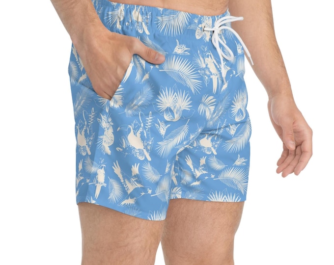 Tropical Print Swim Trunks - Summer Beach Shorts, Men's Swimwear, Vacation Essentials, Pool Party Attire, Gift for Him