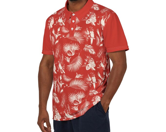 Coral red Tropical Vibes man Polo Shirt - Perfect for Summer, Beach Days, Casual Outings, Vacations, and Gift Giving