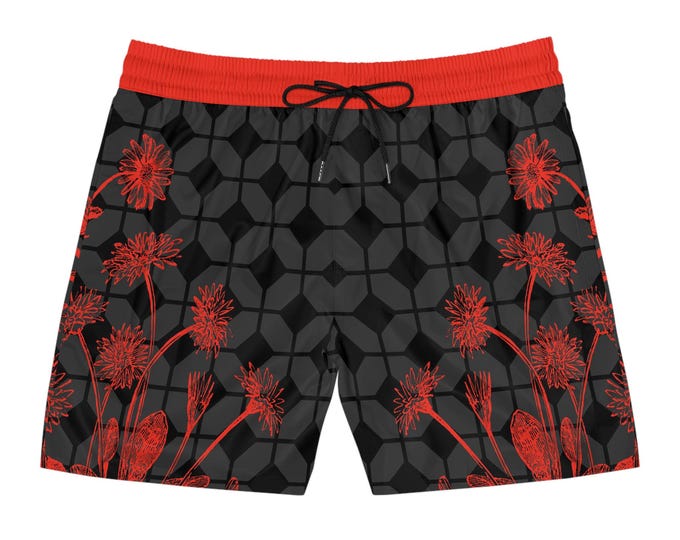 Men's Mid-Length Floral Swim Shorts, Stylish Beach Wear, Perfect for Summer Vacations, Pool Parties, and Water Sports