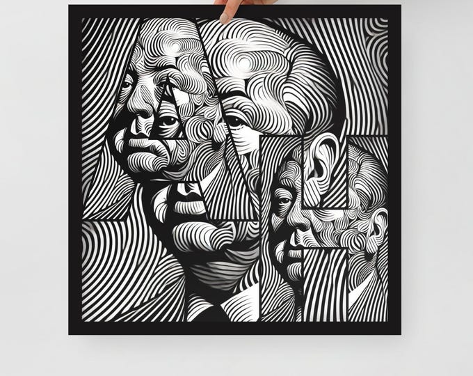 Op Art Poster “Master of Mystery” – Black & White Cinematic Art