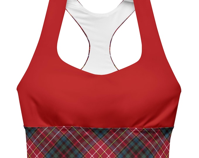 Red Tartan Print | Eco Friendly Yoga Top - Holiday Gift for Her Fitness