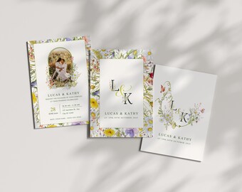 Classy Colorful Wildflower Wreath - Canva Editable Wedding Invitation Template | CWF01