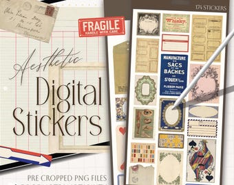 Digital Stickers | Aesthetic Stickers, GoodNotes Stickers, Vintage Stickers, Planner Stickers, Journal Stickers, Precropped iPad Stickers