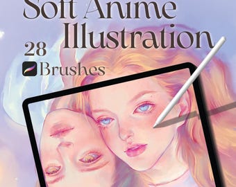 Soft Anime & Manga Procreate Brushes – 28 Illustration, Texture Brushes for Digital Painting, iPad Art Brush Set, digital portrait drawing