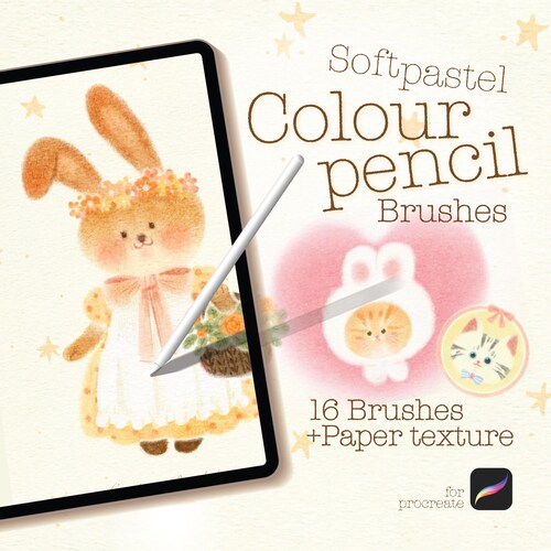 Realistic Soft Pastel Color Pencil Brushes for Procreate | 16 Texture Brushes for Drawing, Shading & Blending