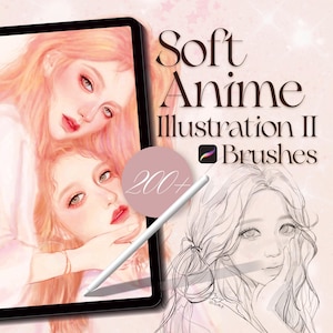 Más de 200 pinceles suaves para Procreate de anime y manga: aerógrafo, sellos faciales, sombreado y texturas para arte digital e ilustración. Conjunto de pinceles para Procreate.