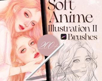 Zachte anime-illustratie voortplanten borstelset | 200+ airbrush- en gezichtsstempelborstels voor manga en digitale kunst