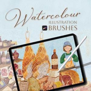 Procreate Akvarellpenslar: 50+ Realistiska Stämplar & Canvasöverlägg (Digital Nedladdning)