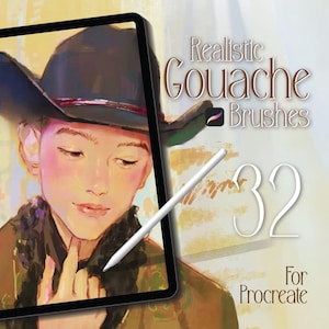 Realistic Gouache Procreate Brushes – 32 Natural Gouache Painting Brushes + 12 Paper Textures – Traditional Painterly Digital Art Brush Set