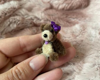 Handmade Tiny Pipe Cleaner Bear with Bow – Miniature Dollhouse Collectible