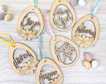 Laser geschnitten Schrift Osterei Ornamente: Christliche Oster Dekorationen, 6er Set
