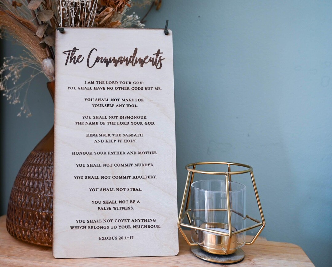 Ten Commandments Fancy Ten Commandments Wooden Banner: Engraved Christian Scripture Wall Decor ...