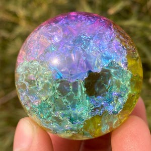 1.9&quot; Titanium Rainbow Magical Aura Crackle Sphere,quartz crystal,hand carved,Crystal Glass Ball,quartz ball,Home Decoration