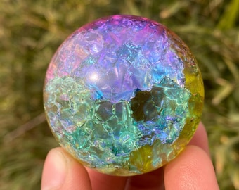 1.9&quot; Titanium Rainbow Magical Aura Crackle Sphere,quartz crystal,hand carved,Crystal Glass Ball,quartz ball,Home Decoration