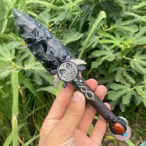 8.8&quot; Natural Obsidian quartz,quartz crystal,hand carved,knife specimen,Obsidian knife,Home Decoration Crystal Gifts
