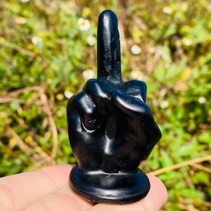 2.8&quot; Natural Obsidian quartz,quartz crystal,hand carved,Crystal Middle finger specimen,Obsidian Middle finger,Home Decoration