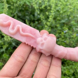 Pink Opal Crystal Knife: Hand Carved Snake, Home Decor (5.7&quot;)