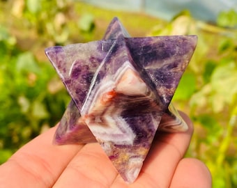 2.3" Natural Dream amethyst quartz,quartz crystal,hand carved,Crystal Merkaba Star specimen,Dream amethyst quartz Star,Home Decoration