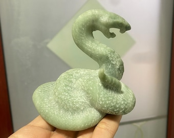 4インチ天然イエロージェイド蛇装飾、クォーツクリスタル蛇彫刻、蛇の