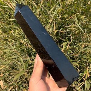 手彫り天然黒曜石クリスタルオベリスク：ヒーリングワンド、ホームデコレーション