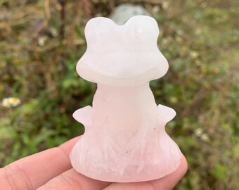 手彫りローズクォーツフロッグスカル：クリスタルホームデコレーション