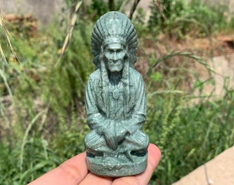3,9" Cristal de jade verde, cristal de cuarzo, calavera india, tallada a mano, espécimen indio de cristal, decoración del hogar, 1 pieza