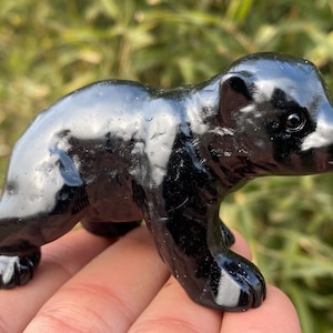 3.2&quot; Natural Obsidian quartz,quartz crystal,hand carved,Crystal Bear specimen,Obsidian Bear,Home Decoration